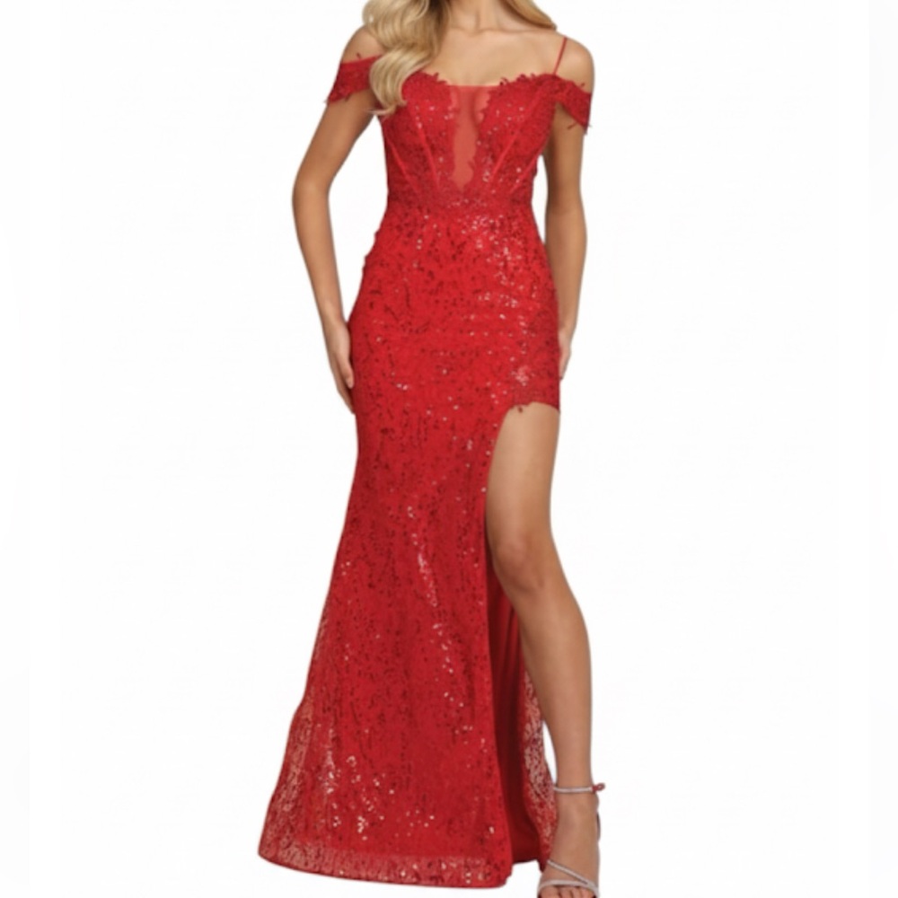 Royal Queen Red Lace Sequin Corset Evening Gown Dress Size 4
